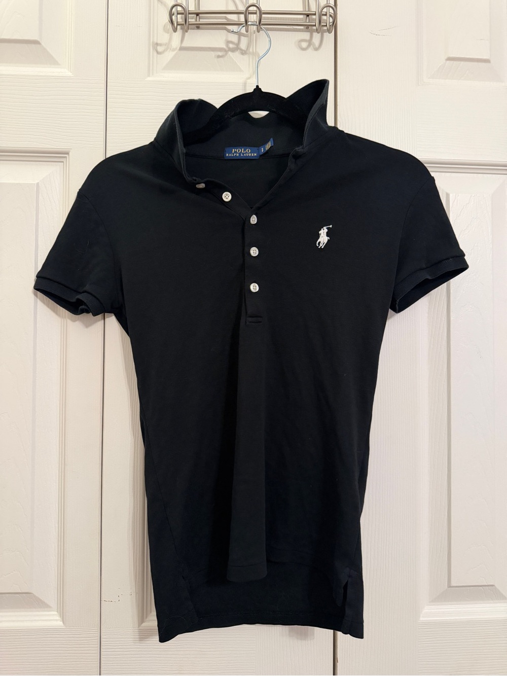 Polo Ralph Lauren Black Skinny Fit Polo Shirt White Pony Preppy Quiet Luxury